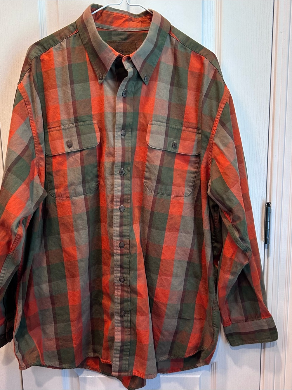 Duck Head Men's Orange & Green Plaid Long Sleeve Button Up Size XL Shirt Y2K